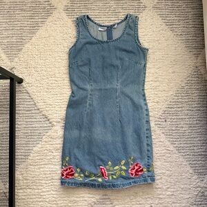 Embroidered Denim Dress with Floral Design